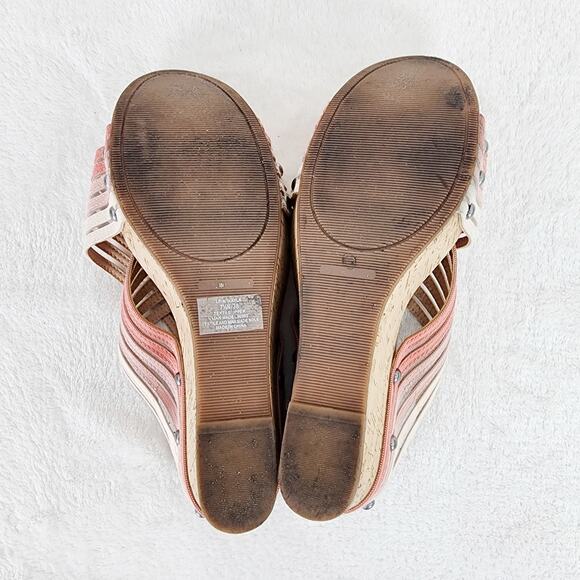 Lucky Brand Wedge Sandals Women 7.5M Kayla Pink Canyon Clay Ombre Stripe Cork - Picture 10 of 10
